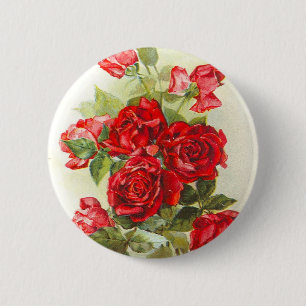 red rose 6 cm round badge