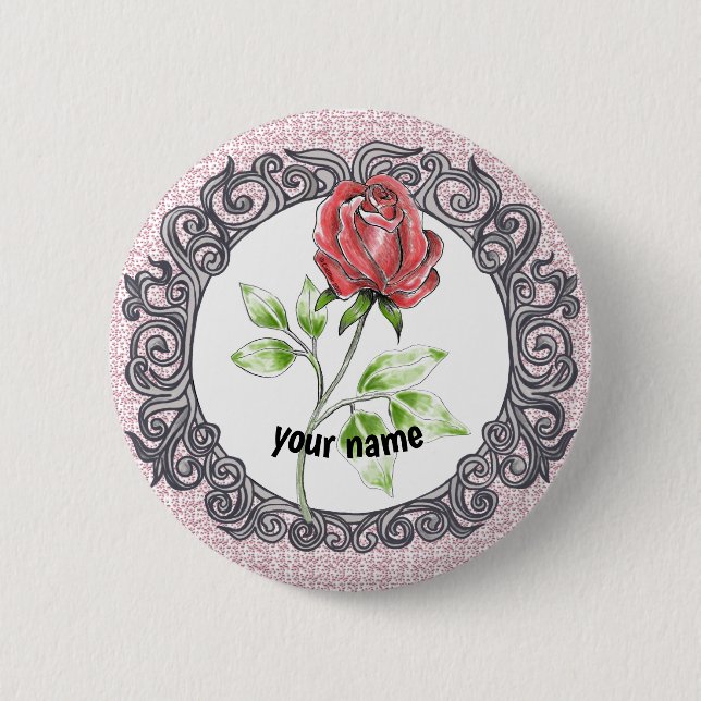 Red rose   6 cm round badge (Front)