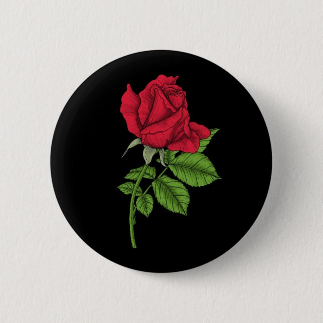 Red rose 6 cm round badge (Front)