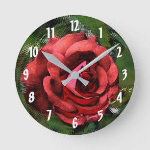 Red Rose Abstract Flower Art Round Clock