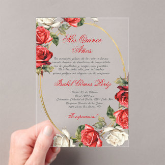 Red Rose acrylic Quinceanera invitation 