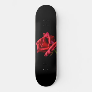 Red Rose Against Black Background Skateboard