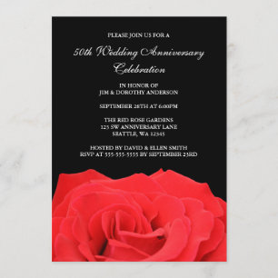 Red Rose and Black 50th Wedding Anniversary Invitation