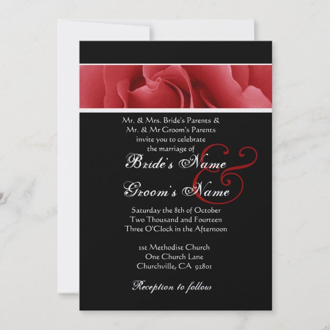 Red Rose and Black Background  Wedding Invitation (Front)