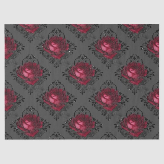Red Rose and Black Damask Decoupage Tissue Paper (Front)