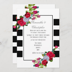 Red rose and black stripe wedding invitation