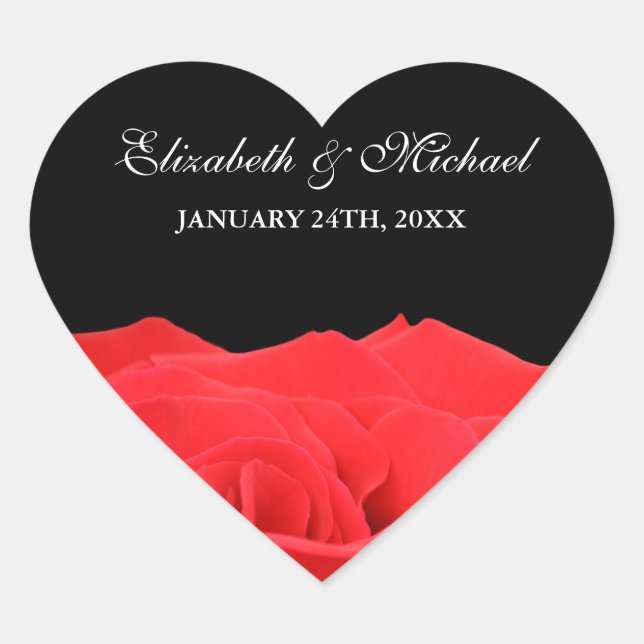 Red Rose and Black Wedding Favour Label (Front)