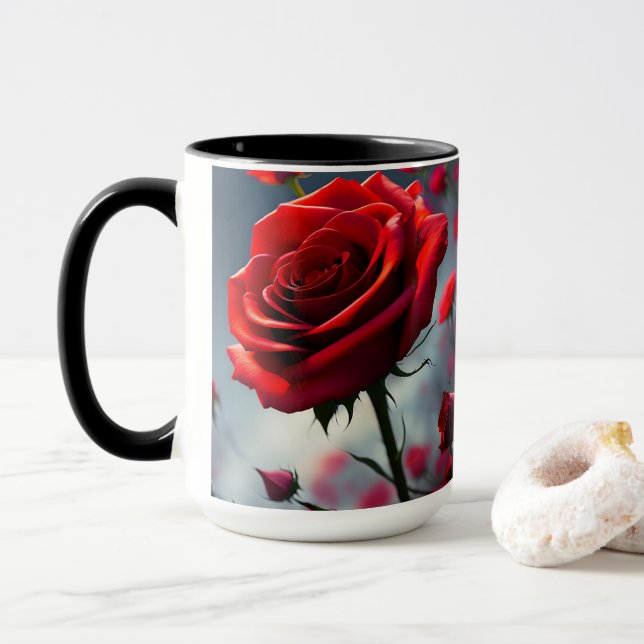 Red Rose And Buds, Coffee Mug (With Donut)