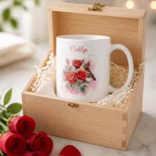 Red Rose and Cardinal Personalised Coffee Mug