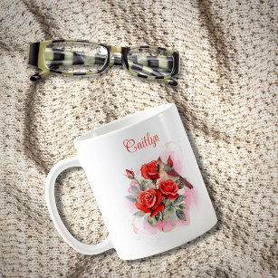 Red Rose and Cardinal Personalised Coffee Mug
