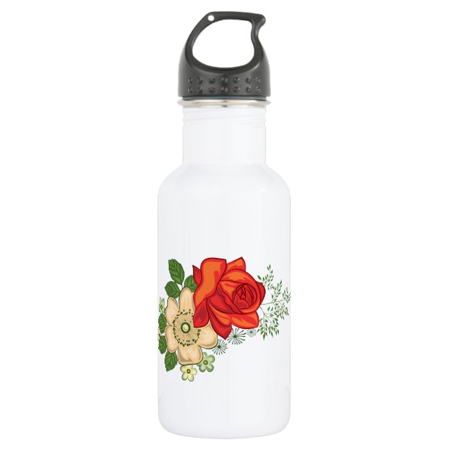 Red Rose and Daisies 532 Ml Water Bottle (Front)