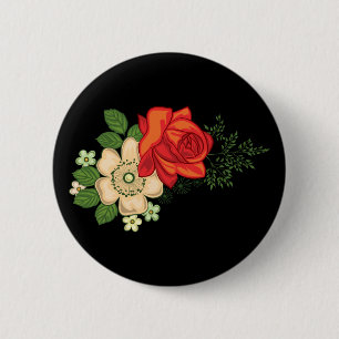 Red Rose and Daisies Black Background 6 Cm Round Badge