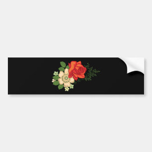 Red Rose and Daisies Black Background Bumper Sticker