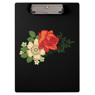 Red Rose and Daisies Black Background Clipboard
