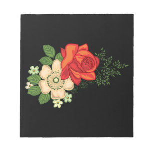 Red Rose and Daisies Black Background Notepad