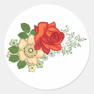 Red Rose and Daisies Classic Round Sticker