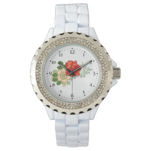 Red Rose and Daisies Clockface 1 Black Watch