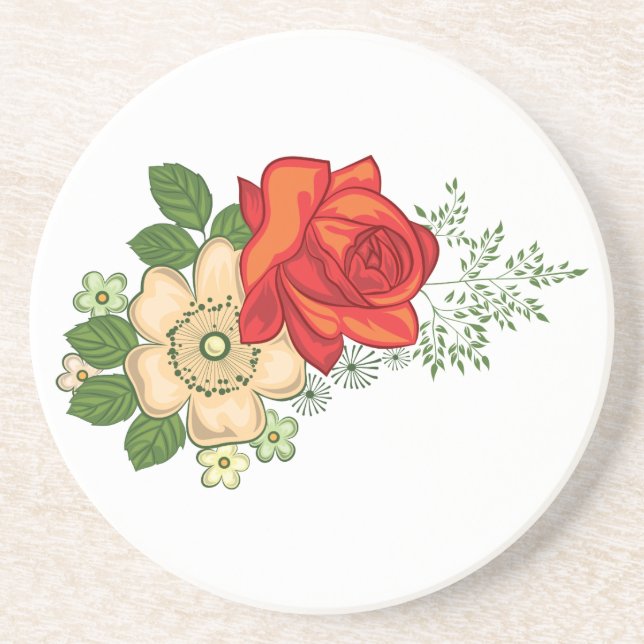 Red Rose and Daisies Coaster (Front)