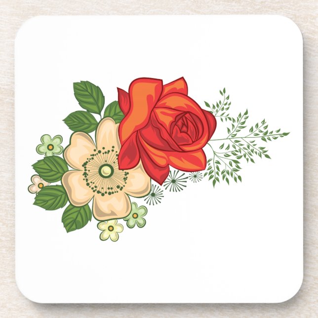 Red Rose and Daisies Coaster (Front)