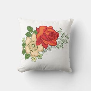 Red Rose and Daisies Cushion