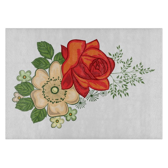 Red Rose and Daisies Cutting Board (Front)