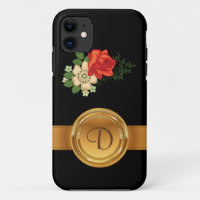Red Rose and Daisies Gold Monogram Name