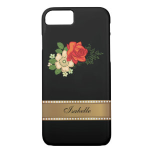 Red Rose and Daisies Gold Personalised Name iPhone 8/7 Case