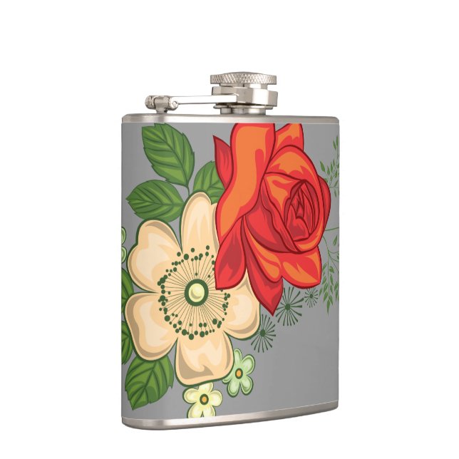 Red Rose and Daisies Hip Flask (Right)