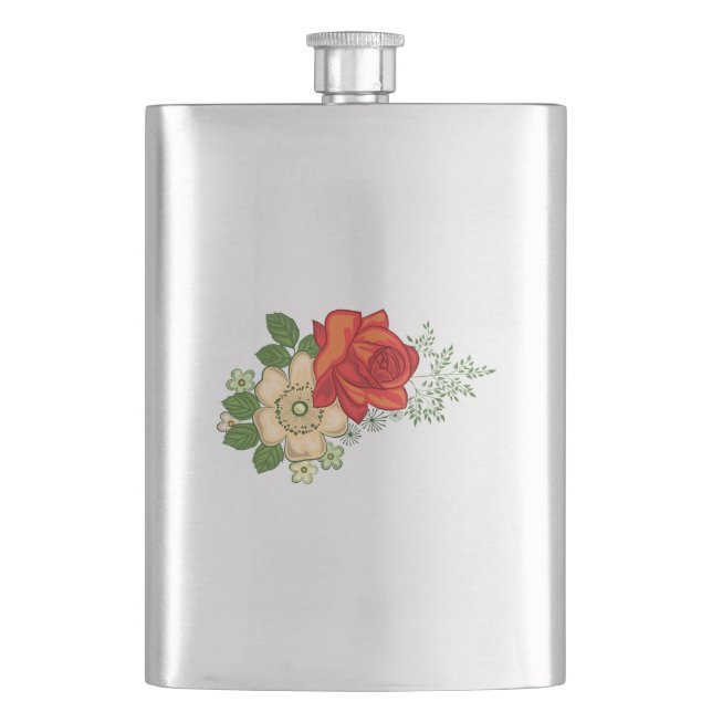 Red Rose and Daisies Hip Flask (Front)