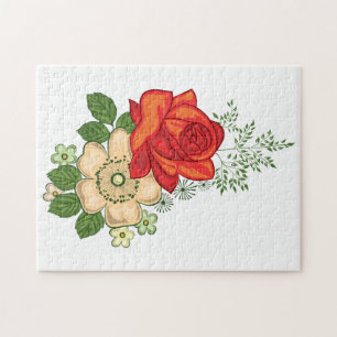 Red Rose and Daisies Jigsaw Puzzle