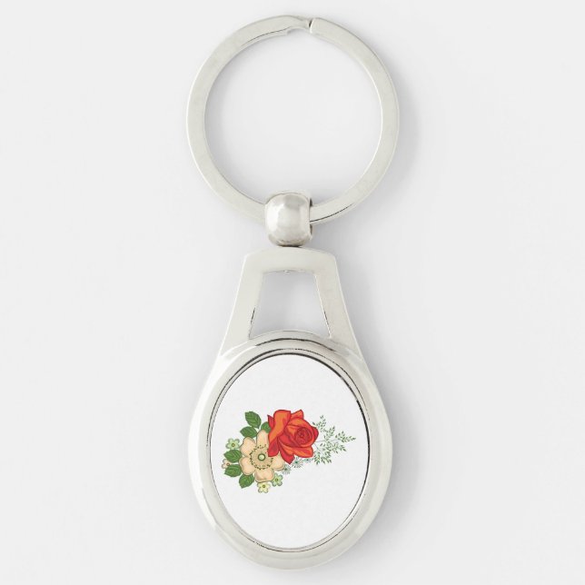Red Rose and Daisies Key Ring (Front)