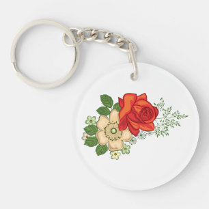Red Rose and Daisies Key Ring