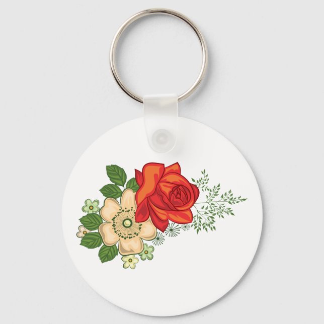 Red Rose and Daisies Key Ring (Front)