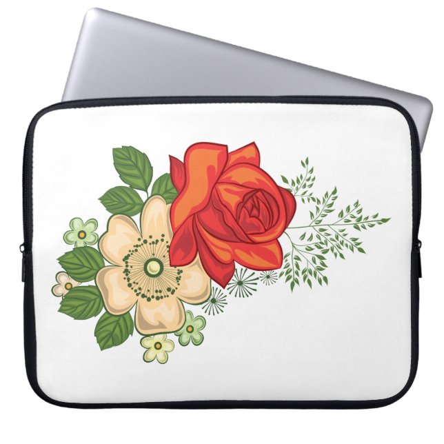 Red Rose and Daisies Laptop Sleeve (Front)