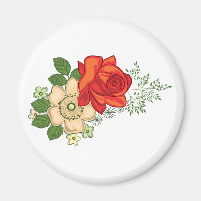 Red Rose and Daisies Magnet (Front)