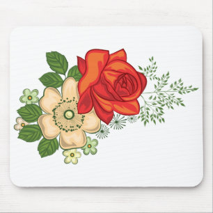 Red Rose and Daisies Mouse Pad