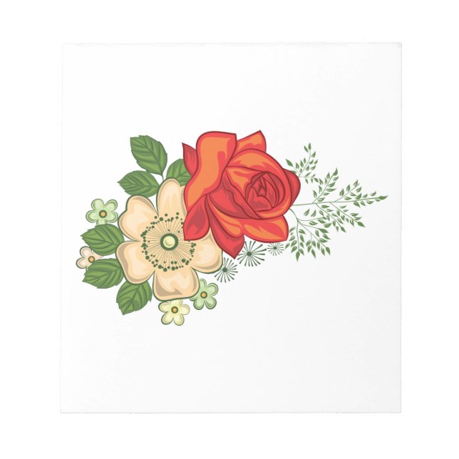 Red Rose and Daisies Notepad (Front)