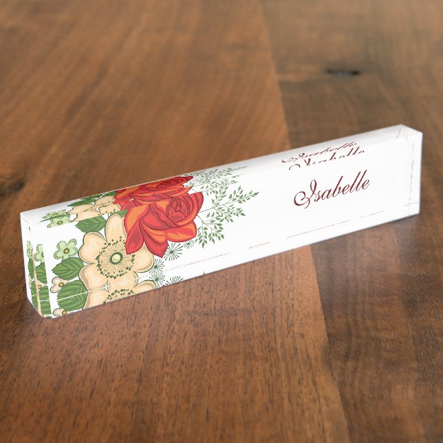 Red Rose and Daisies Personalised Name Nameplate (Side)