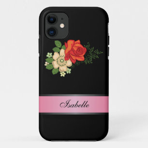 Red Rose and Daisies Pink 2 Personalised Name iPhone 11 Case