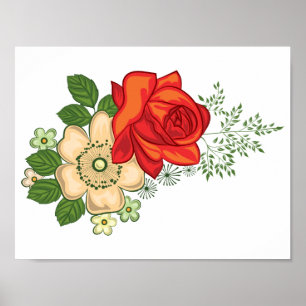 Red Rose and Daisies Poster