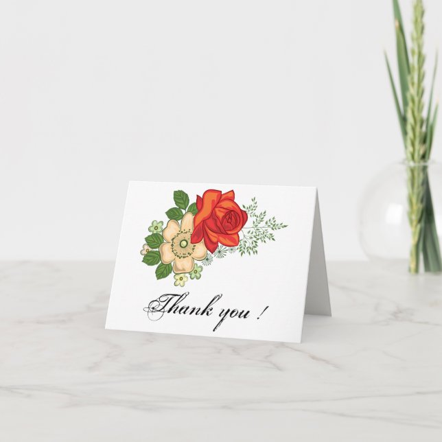 Red Rose and Daisies Thank You Card (Front)