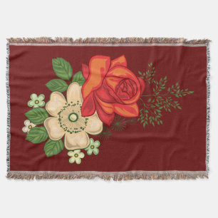 Red Rose and Daisies Throw Blanket