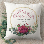 Red Rose and Eucalyptus Mis Quince Anos Custom Cushion<br><div class="desc">Red Rose and Eucalyptus Quinceanera pillow, lettered with Mis Quince Años in elegant calligraphy. The design features rose flowers, eucalyptus leaves and greenery. The floral arrangement is set in a gold geometric circle frame. If you would like matching products, please browse my collection or message me to add the design...</div>