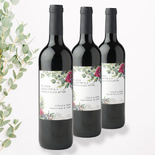 Red Rose and Eucalyptus Wedding Toast Wine Label