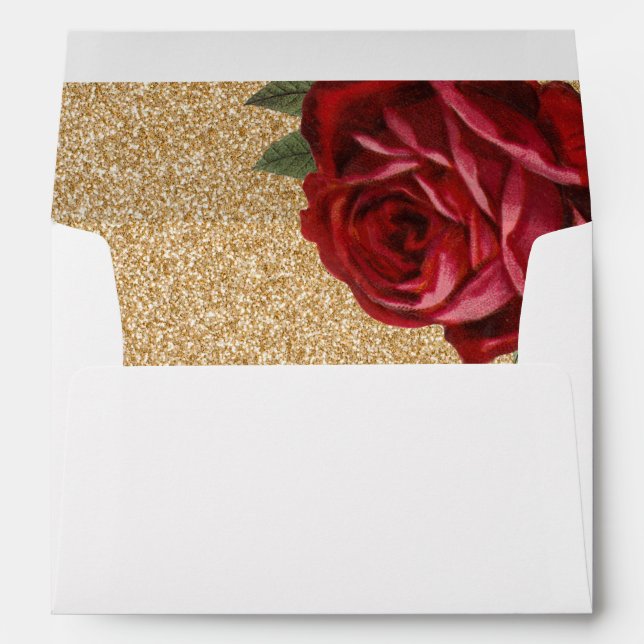Red Rose and Faux Gold Glitter Envelopes (Back (Bottom))