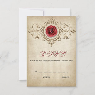 Red Rose And Floral Ornament RSVP Card