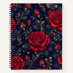 Red Rose and Gold Botanical Notebook