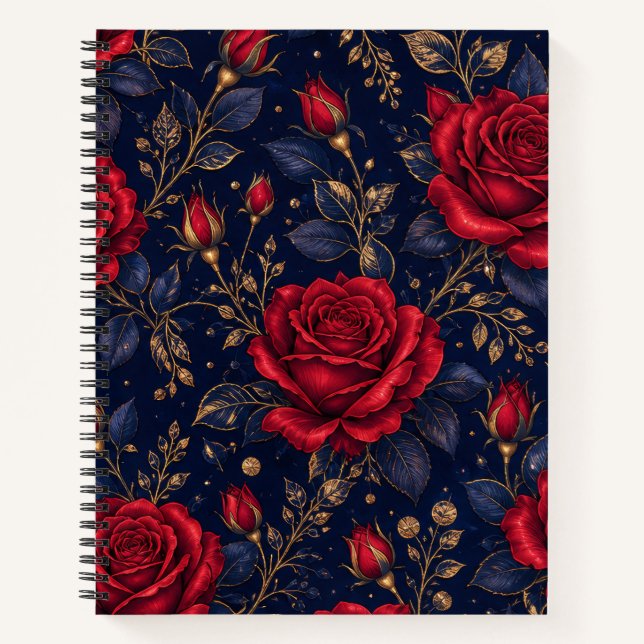 Red Rose and Gold Botanical Notebook (Front)