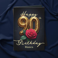Red Rose and Gold Filigree Number 90th Birthday