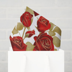 Red Rose And Gold  Tissue Paper